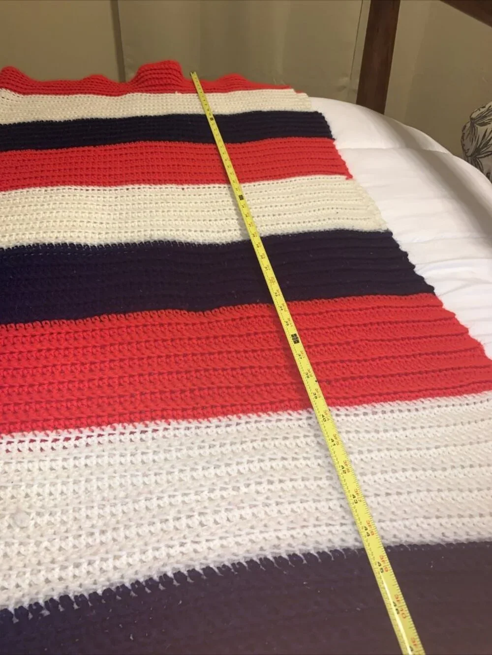 Handmade crochet afghan Red, White/blue 48x54 Patriotic Stripe